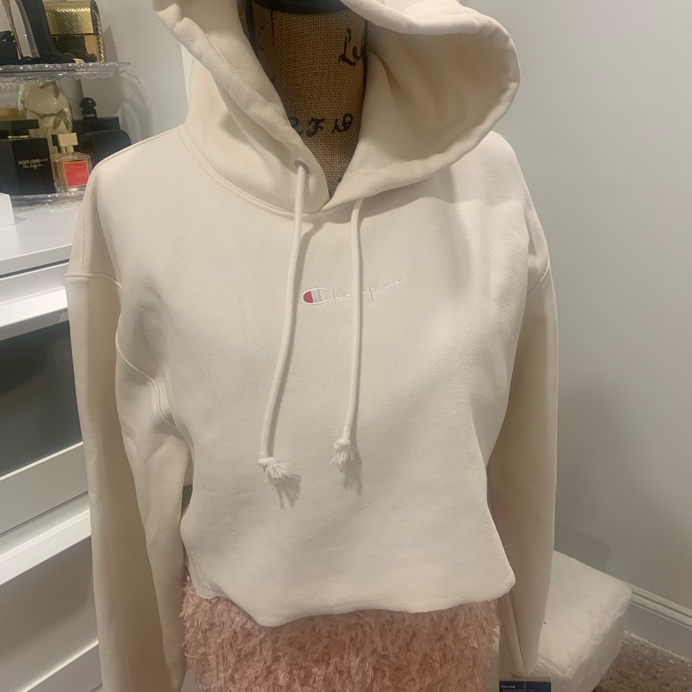 Cream champion crop hoodie